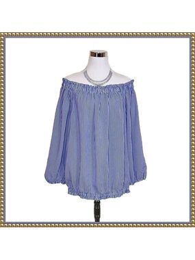 Love J Blue and White Striped Off Shoulder Top 3X